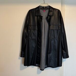 Faux leather shirt jacket